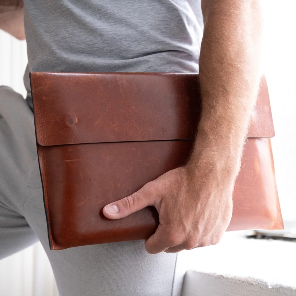 Leder Laptoptasche, Briefcase SLYMM chestnut