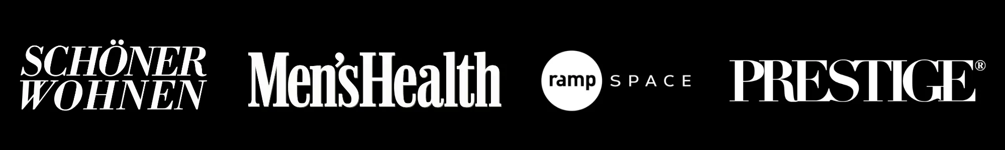 Logos der Magazine Schöner Wohnen, Men’s Health, ramp space und PRESTIGE