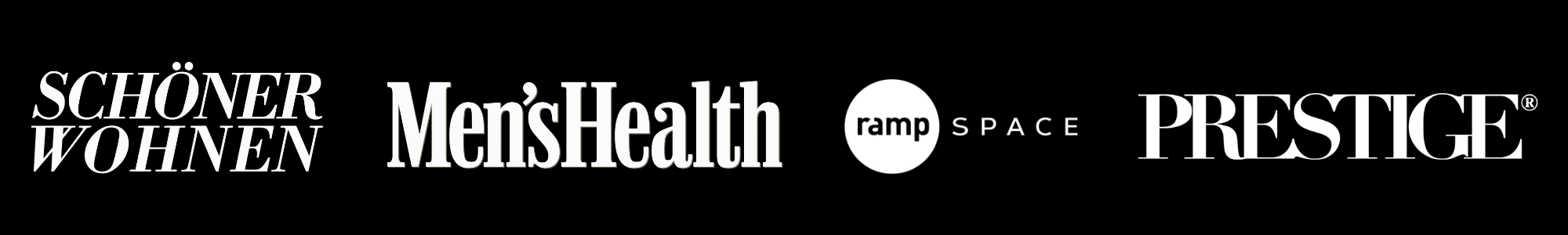 Logos der Magazine Schöner Wohnen, Men’s Health, ramp space und PRESTIGE